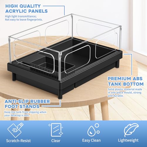 MoonOrange Small Turtle Tank, Aquarium, Acrylic Terrarium with Basking Platform, Bottom Drainage, Multi-Function Areas for Turtles, Crabs, Crayfish, Reptiles.(Black) - color: Black