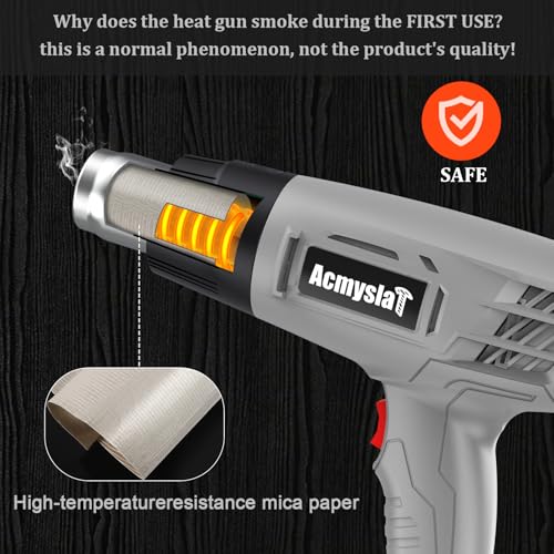 Heat Gun, Variable Temperature Settings 572℉~932℉ (300℃-500℃) | Heat Hot Air Gun Overload Protection with 4 Nozzles for Shrinking Wrap, Crafting, Paint Removing, Epoxy Resin (Gray) - color: Gray