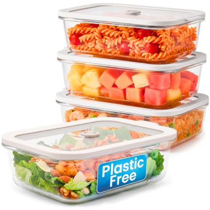 Non-Toxic Glass Food Containers with Lids, 4-Pack, 35 oz, Airtight, Gray | Plastic & BPA free. Glass body, glass lid & platinum silicone seal. Airtight & leakproof. Freezer & microwave safe. - color: Gray, size: 35 Oz
