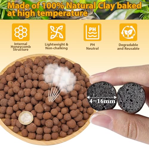 2 LB Organic Expanded Clay Balls Terrarium Substrate for Reptiles | Drainage & Humidity Control, Reusable Leca Balls for Bioactive Setups, Reptile Enclosures, Hydroponics, Aquaponics & Plants - color: 2LBS
