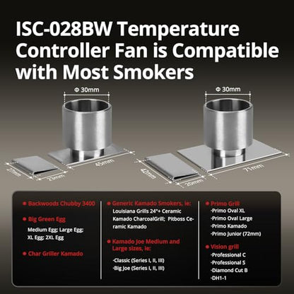 Smoker Temperature Controller for Big Green Egg, 5G WiFi & 164FT Bluetooth Automatic BBQ Fan with LCD Screen, 5 Probes, Overnight Cooking Grill Fan for Kamado, Weber, Ceramic Charcoal Grills