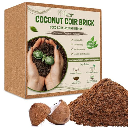 10LBS Organic Coco Coir Brick for Plants- 100% Natural Compressed Coconut Coir Brick with Low EC & pH Balance, Coco Coir Fiber Grow Medium Potting Soil for Herbs, Flowers, Plants and Reptile