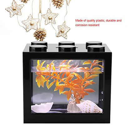 Zerodis Small Fish, Acrylic Mini Fish Desktop Mini Aquarium Bowl for Goldfish Aquarium Starter Kits with USB LED Light Office Tea Table Decor