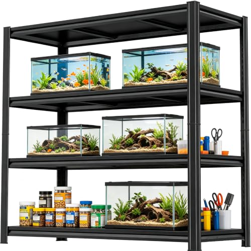 Aquarium Stand Fish Tank Stand 1600LBS Metal Shelving Adjustable Heavy Duty Storage Shelves Display Shelves Utility Shelf for Turtle Tank, Reptile Terrarium, 54.3" H×45.28" W×15.75" D, Black - size: 54.3" H×45.28" W×15.75" D