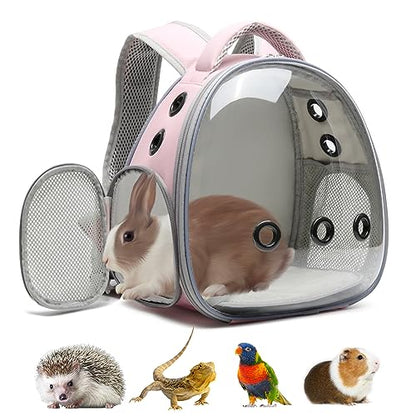 Portable Travel pet Backpack Carrier Hamster Bag Guinea Pig Bird Small Dog cat Turtle Carrier Rabbit Cage Squirrel Bearded Dragon Breathable Hangbag (Pink) - color: pink