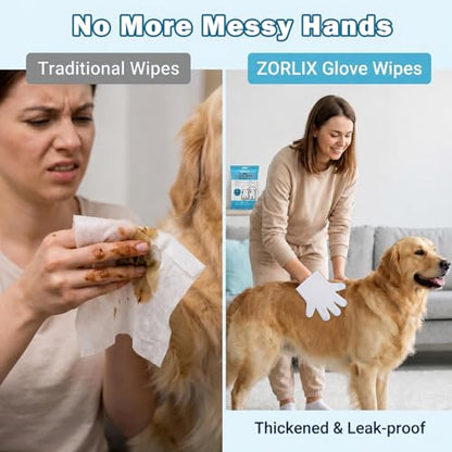 36Pcs Hypoallergenic Pet Glove Wipes for Dogs & Cats | Deodorize & Hydrate Fur Grooming Gloves for Paws, Face, Ears & Butt, Daily Care Between Baths & Travel - size: 36PCS