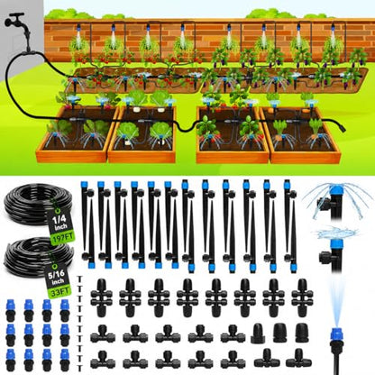 Drip Irrigation System Kit for Garden Watering, 230FT Quick Connect | For Garden, Raised Beds, Greenhouses, with 33FT 5/16" Mainline + 1/4" Tubing + 40 Emitters, 20-45 PSI and up to 40 GPH - size: 230 FT - 33 FT 5/16" Tubing + 197 FT 1/4" Tubing
