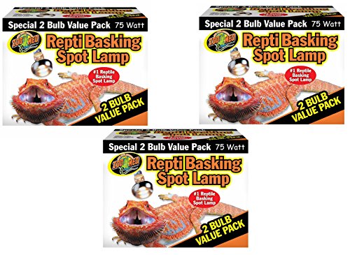 Zoo Med Reptile Basking Spot Lamp 75 Watts - 6 Bulbs Total (3 Packs with 2 per Pack) | Three 2-bulb packs