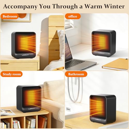 Lerat Space Heater, Portable Mini Heater for Indoor Use, 500W Fast Heating Small Desk Heater with Overheating & Tip-Over Protection, Lightweight Electric Heaters for Office, Home, Camping，Black