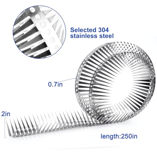 Bird Spikes - 250 Inch Stainless Steel Fence Spikes for Pigeons, Raccoons, Snakes - Deterrent Defender | 250 inch stainless steel bird spikes - size: 250 inch