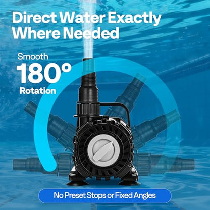 VIVOHOME 100W Pond Pump, 700-1800GPH Adjustable Flow Submersible Water Pump | Stepless Flow Control, 14ft Max Lift, 180° Seamless Adjustable Nozzle, Barrier Pump Bag, 20ft Power Cord - size: 700-1800GPH