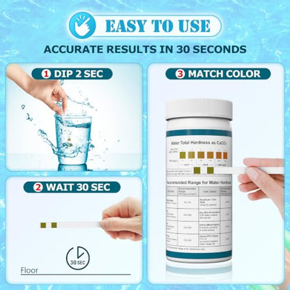Water Hardness Test Kit & Hard Water Test Strips for Softener | Double Check Strips, Hardness Tester for Home, Drinking, Aquarium, Pool, Well, Tap and All Water Sources, 0-425 ppm/0-25 gpg