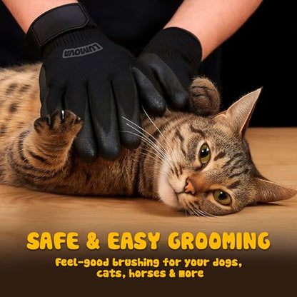 Pet Grooming Glove – Patented Rubber-Massage Shedding Bath & Hair Remover for Dogs, Cats & Livestock – Lightweight, Flexible, Secure Fit (Black) - color: Black