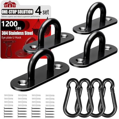304 Stainless Steel Pad Eye Snap Hook,M8 Ceiling Hook 1200Lb,8Pcs | Hanging Kit with Screws for Hammock Chair Swing, Yoga Gym Equipment, Sun Shade Sail, Plant Hangers & Marine Boat Hardware - size: 3.15 inch, style: Black Oval