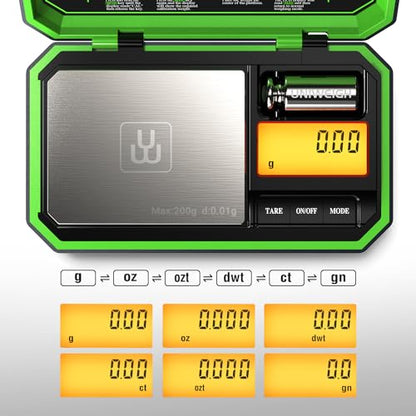 Digital Pocket Scale 200g/0.01g, Digital Scale Grams Precision | Jewelry Scale,Coins Scale with 50g Cal Weights for Powder,small items,Tea,Jewelry,Coins (Battery Included)-Fluorescent Green - color: Fluorescent Green