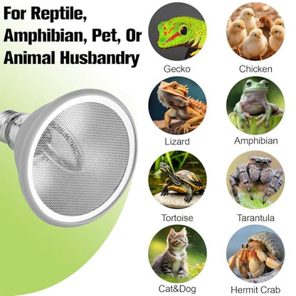 Deep Heat Projector for Reptiles 75W, Carbon Fiber Infrared Heat Lamp Bulb, Virtually No Visible Light Basking Heater for Bearded Dragon, Turtle, Gecko, Snake