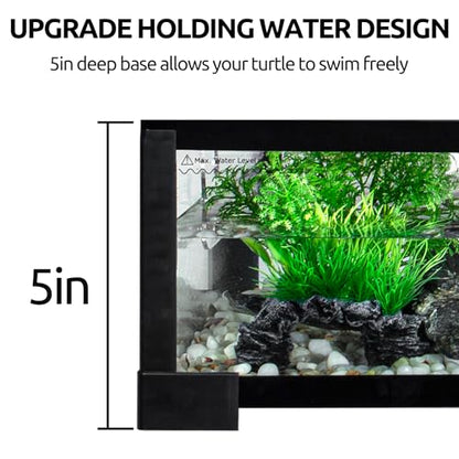 REPTIZOO 18 Gallon Turtle Tank Aquarium, 30"×12"×12" Tortoise Habitat Water-Land Ecological Turtle Tank with Drainage System Aquatic Aquarium - size: 30"×12"×12"