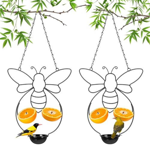 Hushee 2 Pcs Oriole Feeder for Outdoors Grape Jelly and Oranges Fruit Metal Bird Feeder Outdoor Garden Hanging Drinking Container Hummingbird Jelly for Outdoor Hanging Garden Patio(Bee Shaped) - style: Bee Shaped