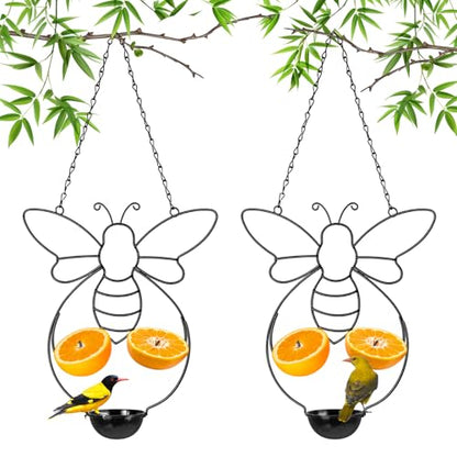 Hushee 2 Pcs Oriole Feeder for Outdoors Grape Jelly and Oranges Fruit Metal Bird Feeder Outdoor Garden Hanging Drinking Container Hummingbird Jelly for Outdoor Hanging Garden Patio(Bee Shaped) - style: Bee Shaped