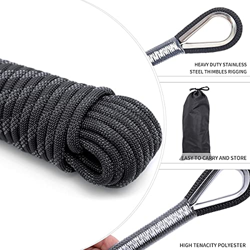 10mm/12mm (32FT/64FT) Climbing Rope, Outdoor Static Rock Climbing Rope, Tree Climbing Rappelling Rope, Escape Nylon Rope, Ice Climbing Equipment Fire Rescue Parachute Rope with 2 Steel Hooks - color: Black, size: 10mm/32ft