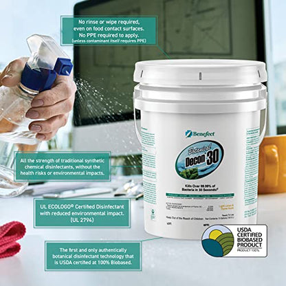 Benefect Botanical Decon 30 Disinfectant Cleaner, Light Lemon & Thyme Scent, 5 Gallon Pail - size: 640 Fl Oz (Pack of 1)
