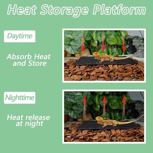 Bearded Dragon Basking Rock Platform,Reptile Basking Rock Slate with Bark Substrate Bedding,Tortoise Resting Climbing Feeding Bathing Platform Tank Accessories for Lizard Gecko Snake Frog (S) - size: S | 7.9" x 3.9"Slate Rock with Bark Substrate