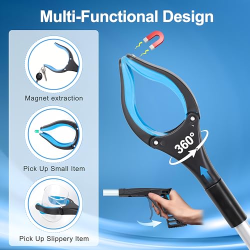 Grabber Reacher Tool - 32” Extra Long Foldable Gripper and Reaching Tool - Heavy Duty Pick Up Stick Grabbers for Seniors, Trash, Surgery Recovery Must Haves Gifts (Black Blue) - color: Black Blue