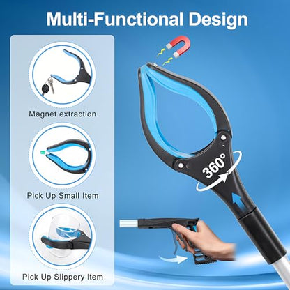 Grabber Reacher Tool - 32” Extra Long Foldable Gripper and Reaching Tool - Heavy Duty Pick Up Stick Grabbers for Seniors, Trash, Surgery Recovery Must Haves Gifts (Black Blue) - color: Black Blue