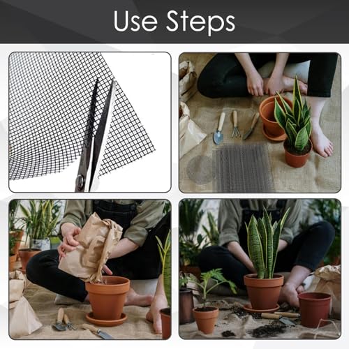 15 Pack Flower Pot Hole Mesh Pad, 11.8 * 7.8 Inch Bonsai Pot Mesh Plant Drainage Meshs Hole Screens Gasket Keep Soil from Flowing Away (Black)