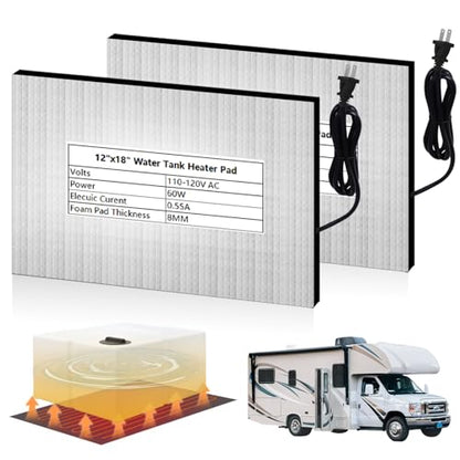 (Pack of 2) RV Tank Heater Pad 12" x 18" 120V | Holding Tank Heating Pad Use with Up to 50 Gallons Fresh Water with Automatic Thermostat Control