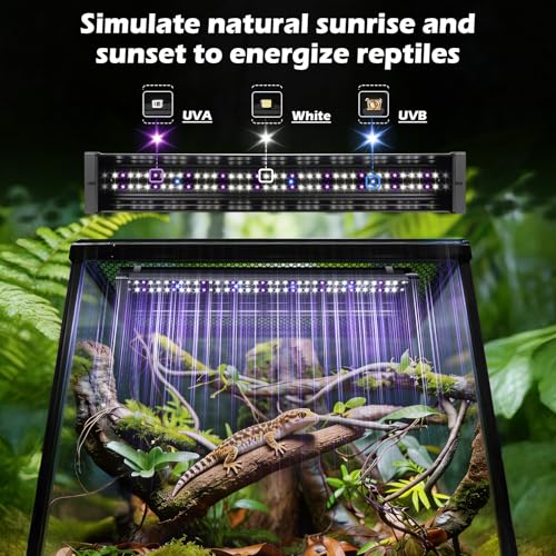 UVB Light for Reptiles 16W 27.5IN LED UVA UVB Terrarium Lamp with 4 Auto Modes for Ferguson Zones UVB Bulb with Timer for Rainforest and Desert Reptiles, Geckos, Chameleons and Bearded Dragons - size: 16W-27.5IN