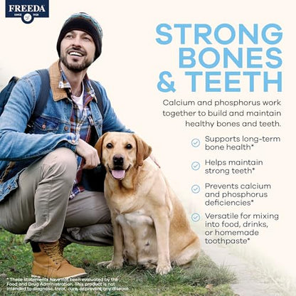 Freeda Calcium Phosphate Powder Mineral Supplement - 16 oz | Kosher Calcium and Phosphorus Powder Supplement to Support Bone Strength & Joint Health for Men, Women, Dogs, and Cats - size: 1 Pound (Pack of 1)
