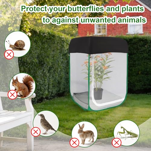 Butterfly Habitat Cage 24" x 24" x 36", Large Caterpillar Mesh Enclosure with Poop Tray for Easy Clean, Outdoor Monarch Butterfly & Insect Pop-up Net Cages Terrarium with Sunshade Top. - size: 24" x 24" x 36"