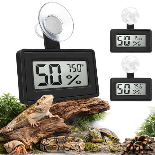 2 Pcs Suction Cup Reptile Thermometer Hygrometer, Fast-Read °F/°C Digital Temp&Humidity Gauge for Terrarium Tank Enclosure,for Gecko,Bearded Dragon,Snake,Tortoise,Hermit Crab,Jumping Spider (Black) - color: Black