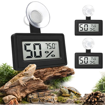 2 Pcs Suction Cup Reptile Thermometer Hygrometer, Fast-Read °F/°C Digital Temp&Humidity Gauge for Terrarium Tank Enclosure,for Gecko,Bearded Dragon,Snake,Tortoise,Hermit Crab,Jumping Spider (Black) - color: Black