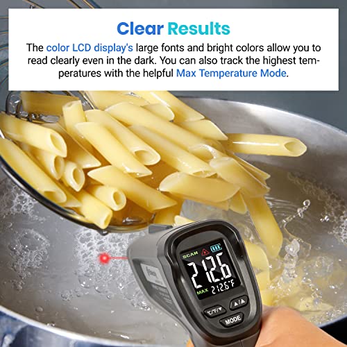 Etekcity Infrared Thermometer Laser Temperature Gun, Color Display | Easy-to-Read LCD, Large Color Digits, Pizza Oven, Griddle, Meat, HVAC, MAX Temperature, Adjustable Emissivity - color: Gray, style: Classic