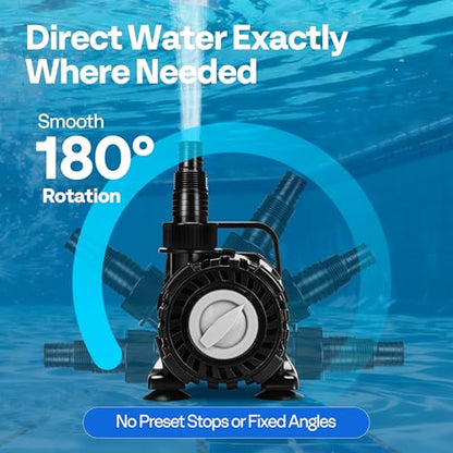 VIVOHOME 120W Pond Pump, 800-2100GPH Adjustable Flow Submersible Water Pump | Stepless Flow Control, 16ft Max Lift, 180° Seamless Adjustable Nozzle, Barrier Pump Bag, 20ft Power Cord - size: 800-2100GPH
