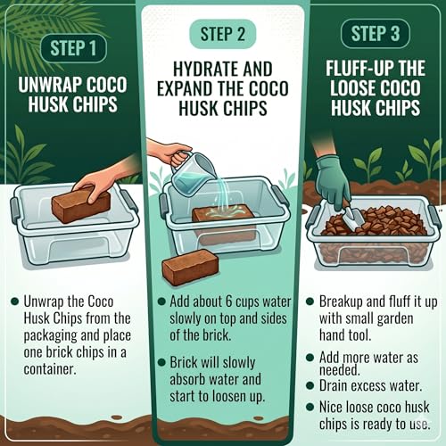 Coco Husk Chips Bricks Bulk 100 or 200 Pack (11 lb / 5 kg Each) – Pre-Washed, Low EC Coconut Substrate for Orchids, Aroids & Hydroponics – Expands 7X – Mulch, Potting Mix & Reptile Bedding (100)