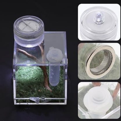 ibasenice Jumping Spider Cage with Lamp Transparent Small Spider Habitat Box 2.16X1.96X1.96 Inch Compact Jumping Enclosure for Feeding and Observation - color: Transparent