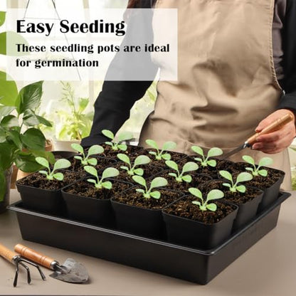 RooTrimmer 3.15 inch (8CM) Square Nursery Pots 100 pcs, Sturdy Seedlings Trays 5 Pcs, Seeds Starter Germination Tray, Microgreening Planter Nursery Propagation 5 Sets - size: 3.15" Pots-100P + 16.2" x 13.2" x 2.6" Trays-5P