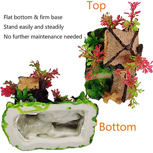 Hamiledyi 4PCS Aquarium Decoration, Fish Tank Artificial Resin Castle Ornaments, Betta Tank Landscape Decorations with Plastic Plants for Shrimp Fish Climbing Hiding - style: Country Rustic