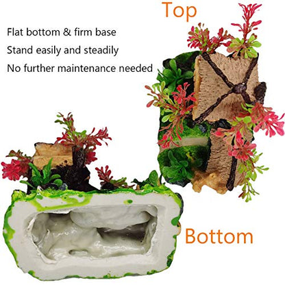 Hamiledyi 4PCS Aquarium Decoration, Fish Tank Artificial Resin Castle Ornaments, Betta Tank Landscape Decorations with Plastic Plants for Shrimp Fish Climbing Hiding - style: Country Rustic
