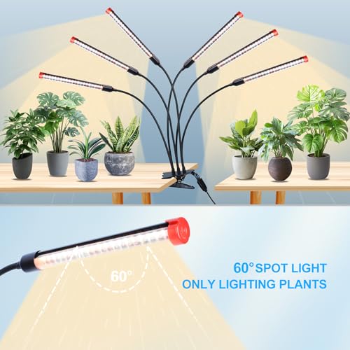 FECiDA Gamechanger 2026 54 Watt Power Draw, NO Need Adapter, 6Head Strong Clip Grow Lights for Indoor Plants with 4/8/12/16/20H Timer, LED Plant Growing Lamps for Houseplants, Bonsai, Seed Starting - size: Clip-6Head-54W