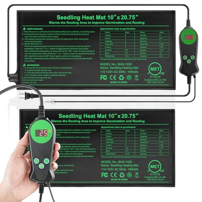 Seedling Heat Mat with Built-in Thermostat 2 Pack, 10" x 20.75" Waterproof Plant Heating Pad with Temperature Controller for Hydroponic,Germination, Indoor Gardening, Greenhouse, MET-Certified - size: 20x10.75*2