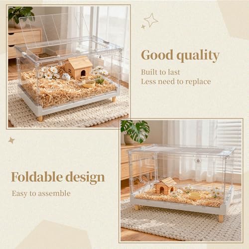 Hamster Cage Panoramic High Playhouse Adventure Habitat | 470 Sq In cozy retreat floor, 6.5 In deep burrowing tray, fits large 11 In wheel - size: 27.6"L x 17.0"W x 15.4"H