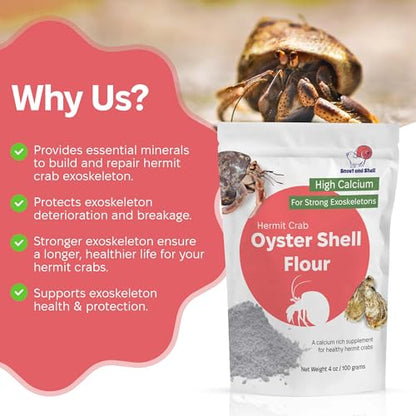 Oyster Shell Supplement for Hermit Crabs – Natural Calcium Source for Molting Support – Auto Feeder Compatible – USA-Sourced Crushed Shell Powder for Stronger Exoskeletons and Shell Health