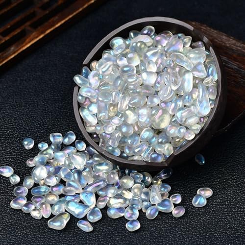 Erliway 7-9mm Electroplated Moonstone Healing Crystal Chips for Crafts 100g | Natural Crushed Crystal Stones Tumbled Chips for Vase Filler Aquarium Gravel, Meditation Chakra Balancing, Candle DIY Making - color: Electroplated Moonstone