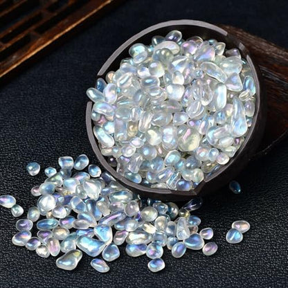 Erliway 7-9mm Electroplated Moonstone Healing Crystal Chips for Crafts 100g | Natural Crushed Crystal Stones Tumbled Chips for Vase Filler Aquarium Gravel, Meditation Chakra Balancing, Candle DIY Making - color: Electroplated Moonstone