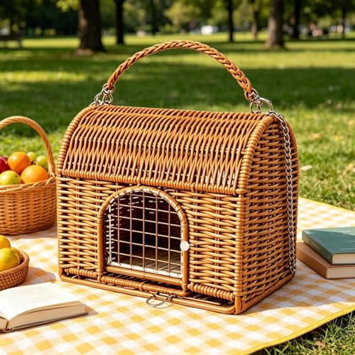 Lizard Carrier Handle Carrying Bird Cage | All Season Washable Rattan Bird Carrier Travel Cage for Lizard Leopard Gecko Spider Tortoise Snake Bunny