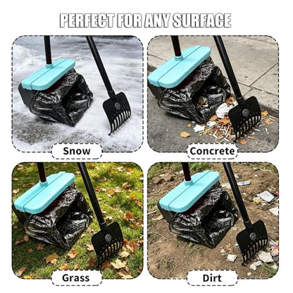 Pooper Scooper, 46" Long Handle Heavy Duty Picker-Upper, Swivel Bin Rake Kit with Bag Attachment, 100 Waste Bags for Small Large Dogs Puppy Poop Trash Litter Cleanup Yard Outdoor Pet Essentials - color: Gray & Turquoise Blue